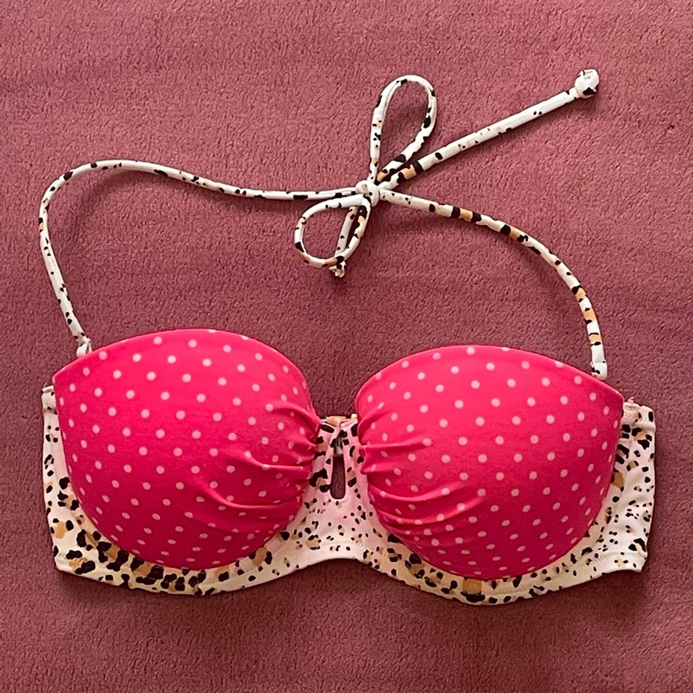 Victoria’s Secret Pink Polka Dots and Cheetah Print Bikini Top Size 36D